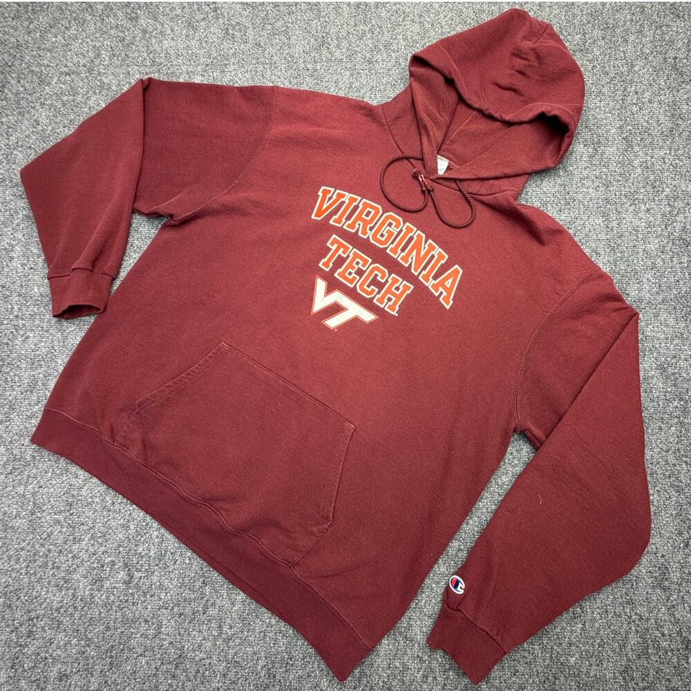 Champion Virginia Tech Hokies Hoodie Mens XL Maroon College Sweatshirt VT Logo